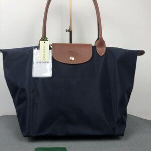 NWT Longchamp Le Pliage Original Large Shoulder Nylon Bag Tote Navy Blue